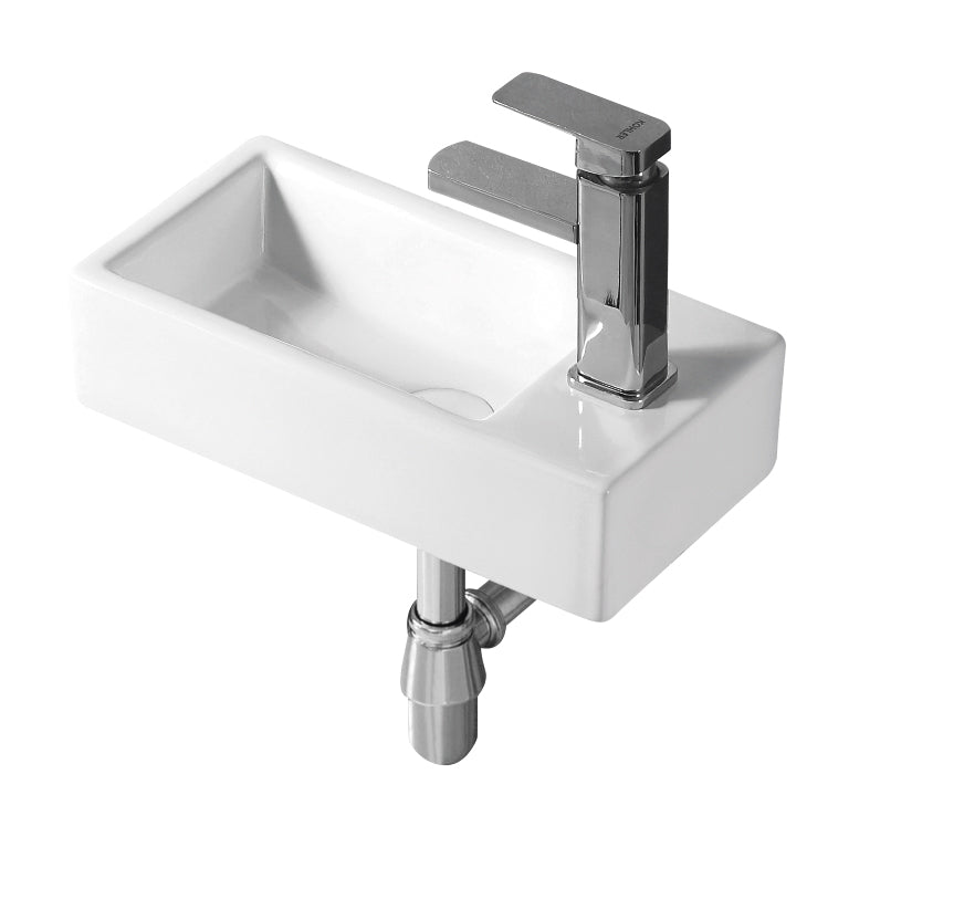 MINI wall hung ceramic basin. Both left and right hand tap hole available (with bracket)