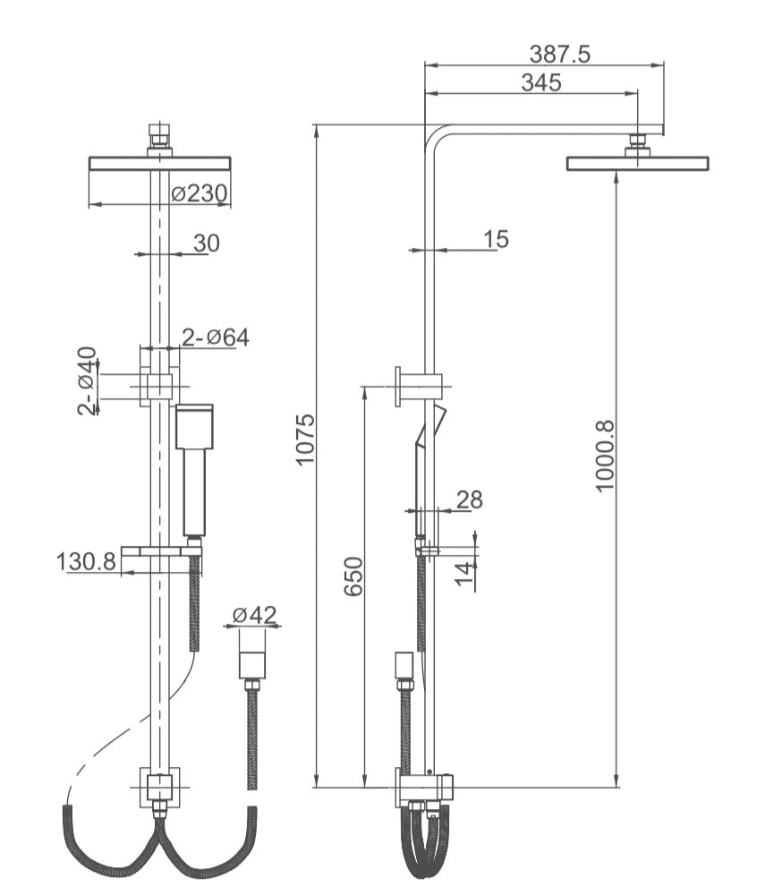 CUBE Multifunction Shower Rail Bottom inlet Chrome