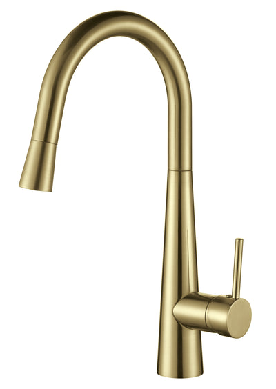 JESS Goose Neck Sink Mixer With Pull Out Magnet Head in Brushed Brass