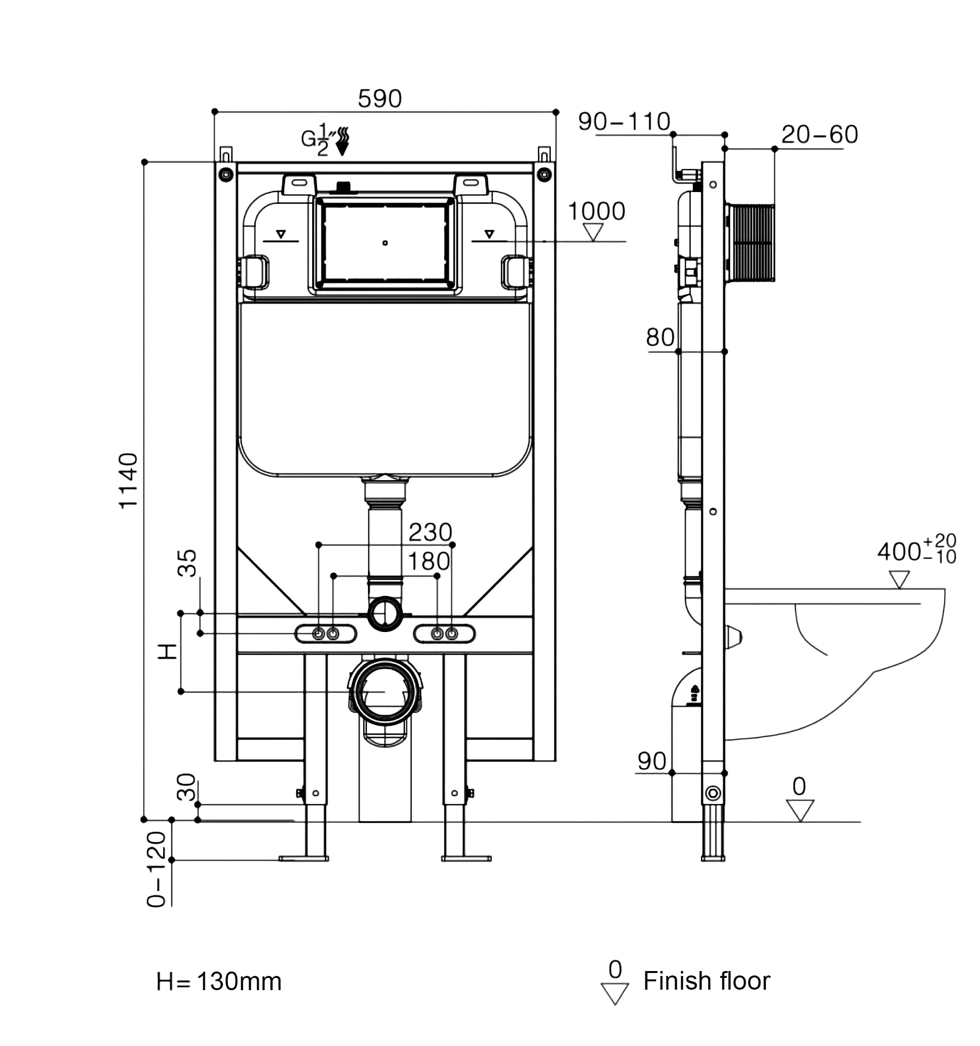 TOILET CHLOE (WITH R&T CISTERN & BUTTON)