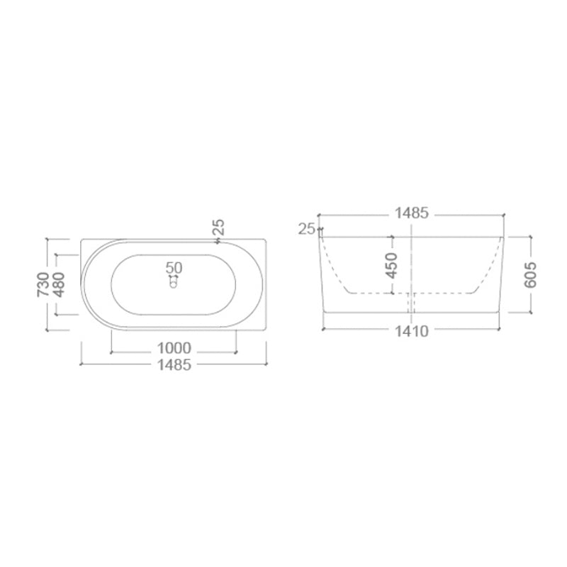 BONDI Right Hand Back to Wall Free Standing Bath