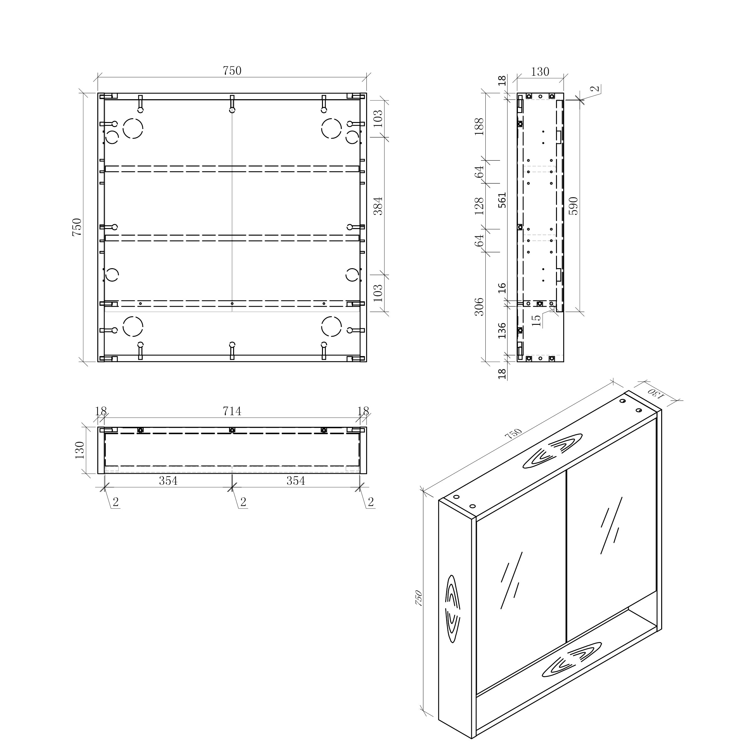 BONDI Mirror Cabinet 750mm