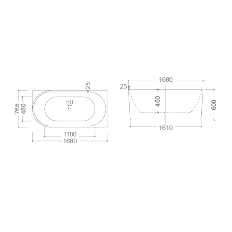 BONDI Right Hand Back to Wall Free Standing Bath