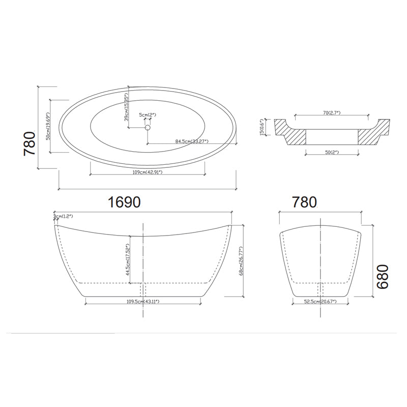 CURO Black and White Free Standing Bath Tub