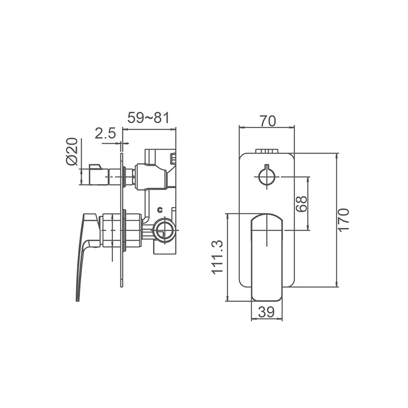 BRAVO-II Shower Mixer with Diverter Matte Black