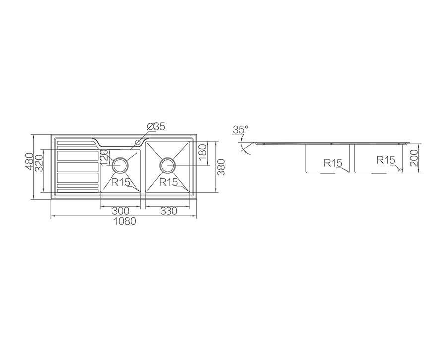 IMPACT 1 & 3/4 Bowl (25L + 19L) Sink with Drainer