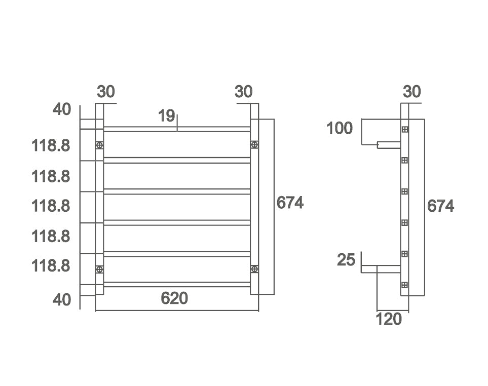 BIANCO Chrome Square 6 Bar Heated Towel Ladder