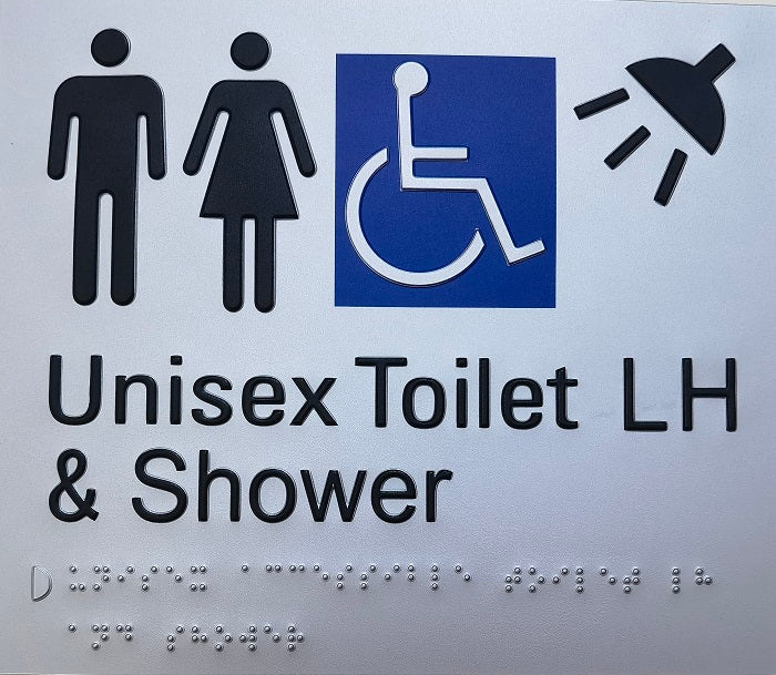 Left Hand Unisex Toilet and Shower Sign