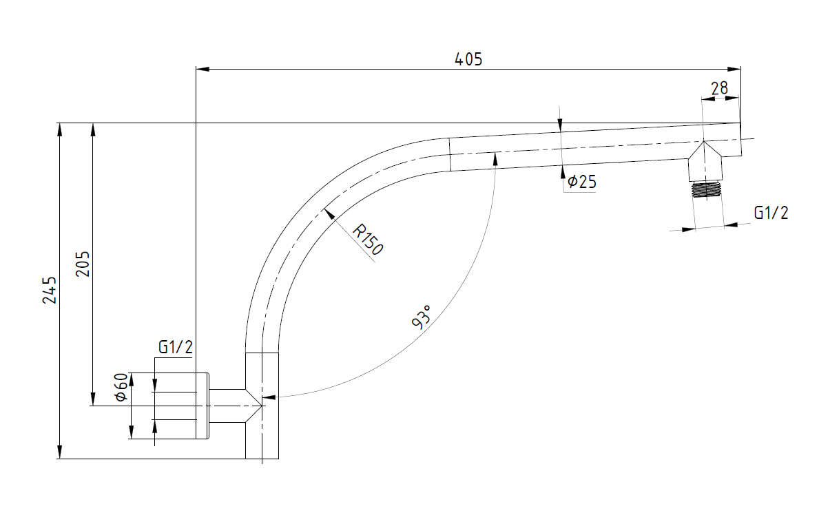 DOCCIA Round Rise Up Shower Arm Chrome