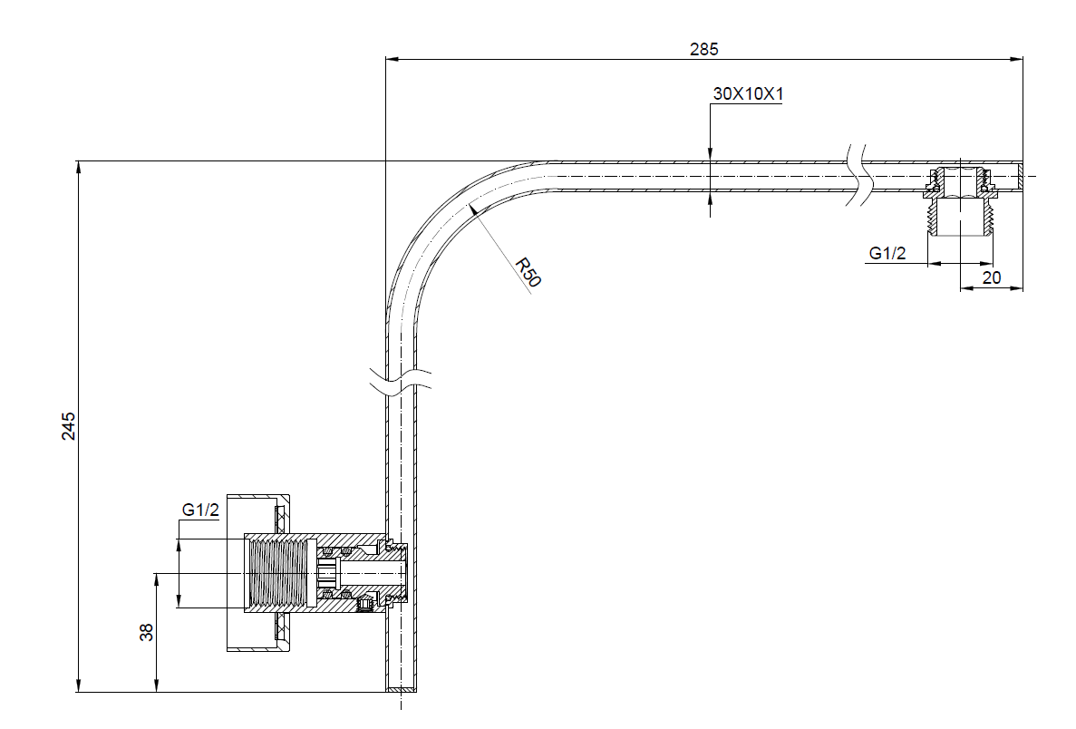 DOCCIA Square Rise Up Shower Arm Chrome 350mm