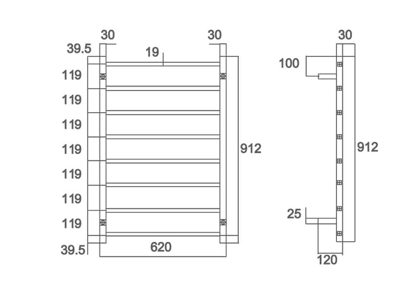 BIANCO Chrome Square 8 Bar Heated Towel Ladder