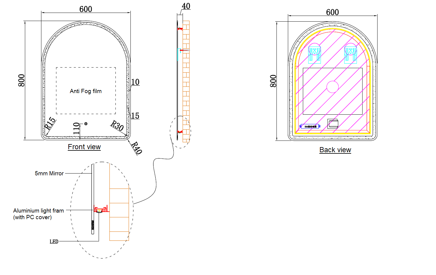 ECLIPSE Arch LED Mirror 600mm