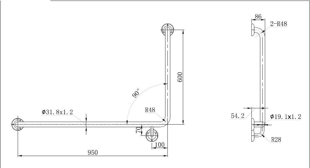 MOBI CARE 950 x 600 Grab Rail Stainless Steel