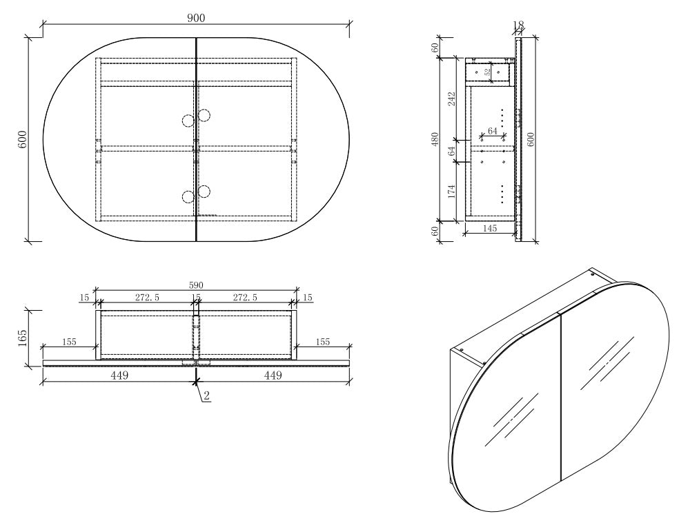 MILAN Mirror Cabinet 900mm