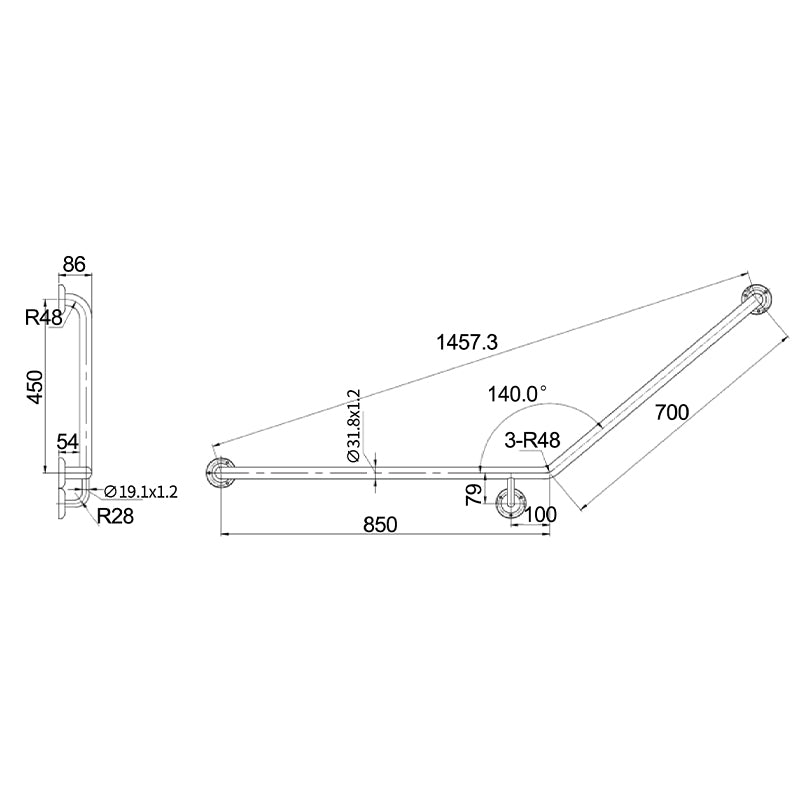 MOBI CARE Curved Grab Rail - Right Hand Matte Black