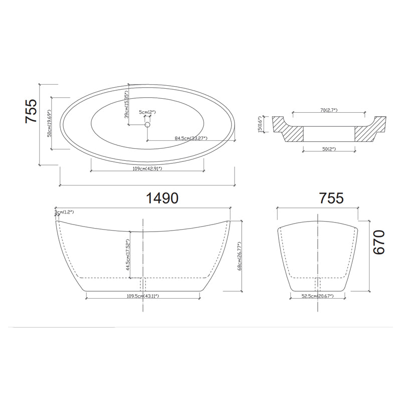 CURO Black and White Free Standing Bath Tub