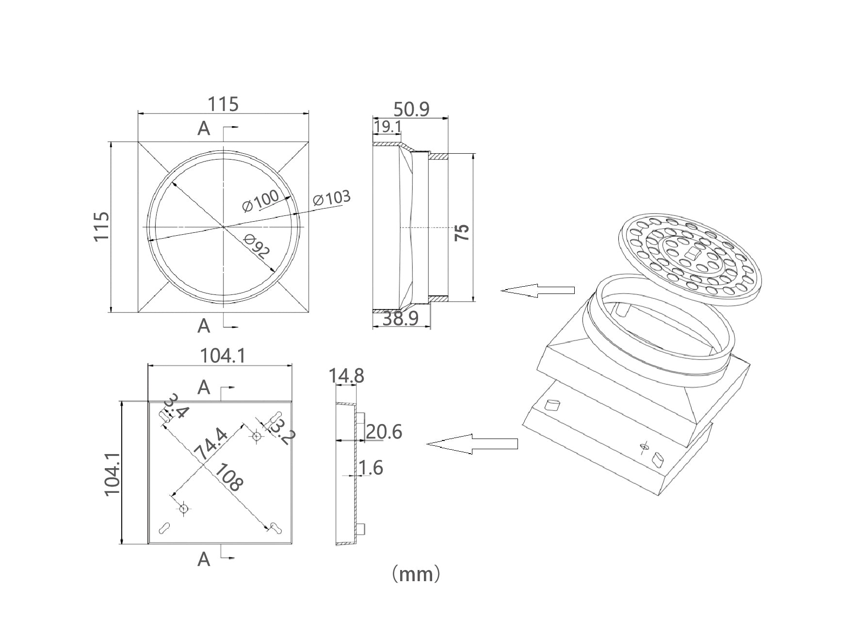 115 x 115mm Tile Insert Shower Grate