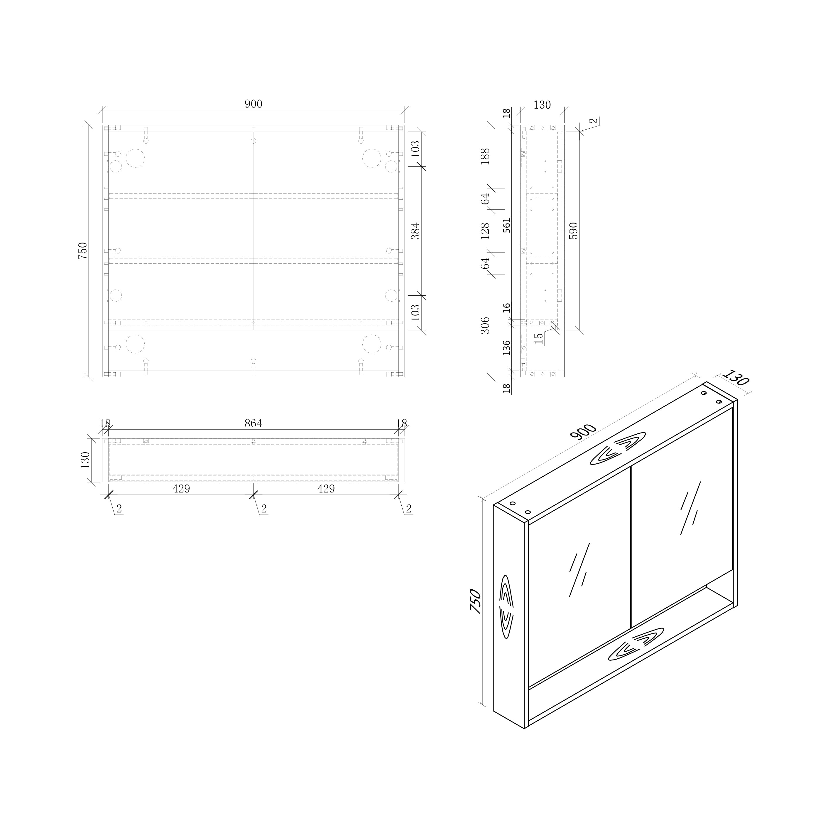 BONDI Mirror Cabinet 900mm