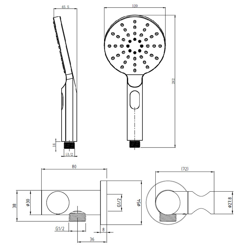 RAINJET Round Shower Head on Bracket Gun Metal