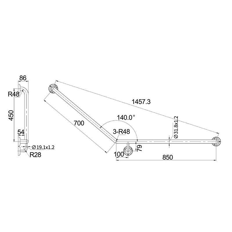 MOBI CARE Curved Grab Rail - Left Hand Matte Black