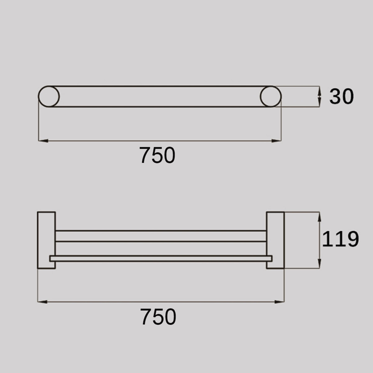 VIVO 750mm Double Towel Rail Chrome