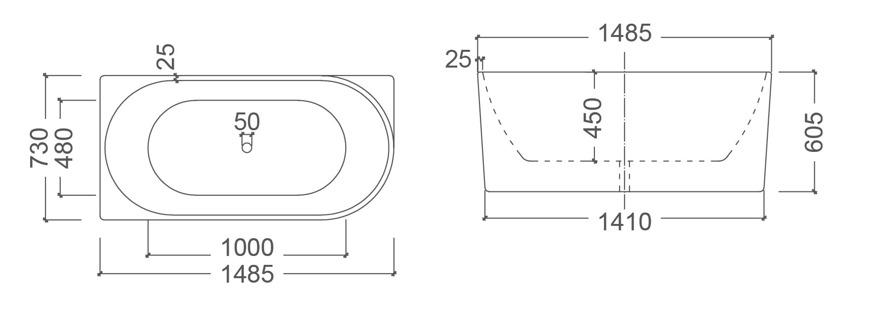 BONDI Left Hand Back to Wall Free Standing Bath