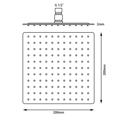 Super-slim Square Black Rainfall Shower Head 200mm