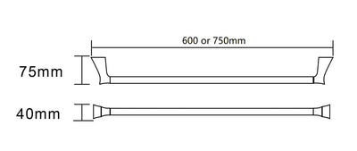 EXON 600mm or 750mm Single Towel Rail in Chrome