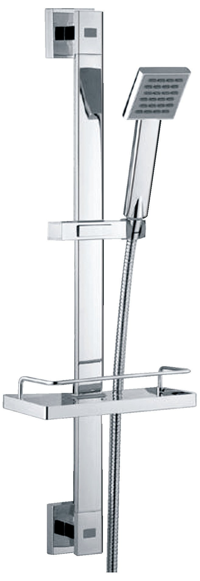 BIANCO Sq Shower Rail and Head. Bar:760mm. Metal Hosel ( 1.5M)  Square Elbow and Soap Dish Included