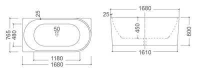 BONDI Fr/St Bath 1680mm L & BONDI (Back and Left Side) to Wall Corner Bath1500