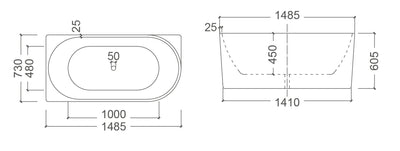 BONDI Fr/St Bath 1680mm L & BONDI (Back and Left Side) to Wall Corner Bath1500