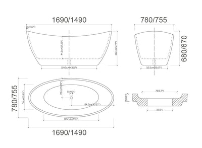 BRAVO Fr/Stand Bath 1700 White & BRAVO Free Standing Bath Tub 1500mm