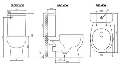 STYLO Rimless Close Couple Toilet Suite; Quiet Soft Closing Toilet; Bottom right hand inlet