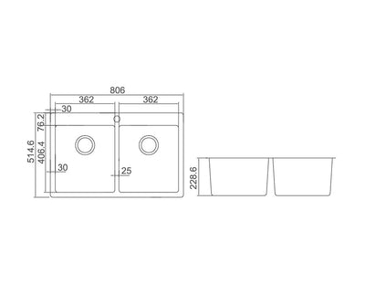 IMPACT S/S Top Mounted Sink with Tap Hole