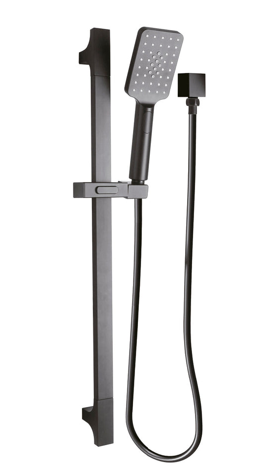 NOIR THREE FUNCTIONS SHOWER HEAD ON RAIL  -1.5M Matt Black Hose and Elbow included