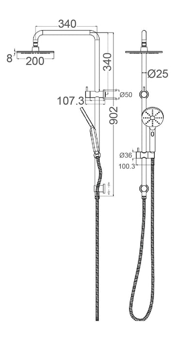 MONDO Multifunctional Shower Rail ( Elbow Built in the Top Bracket)