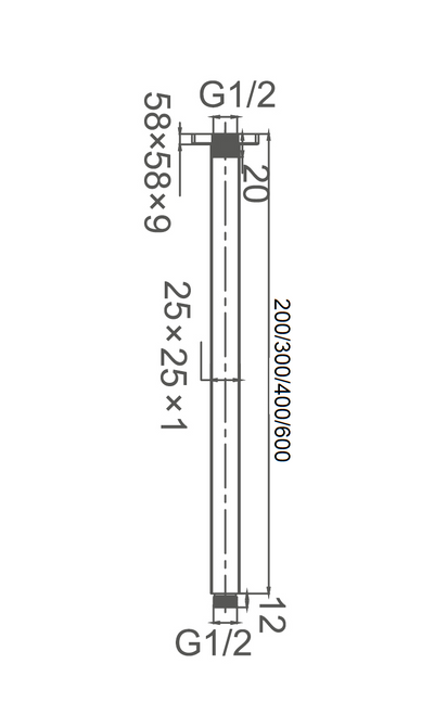 SHOWER ARM Square Ceiling Dropper (200mm; 300mm;400mm; 600mm)