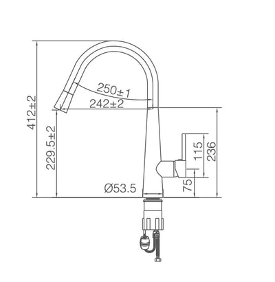 CURO Goose Neck Sink Mixer With Pull Out Magnet Head in Matt Black