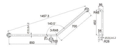 Disabled curved grab rail stainless steel finish  Left hand (facing toilet)