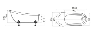 MONARCH Claw Bath F/St 1550mm