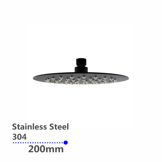 Super-slim Round Black Rainfall Shower Head 200mm