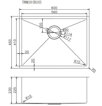 600x450x230mm 1.2mm Handmade Top/Undermount Single Bowl Kitchen Sink 304 Stainless Steel