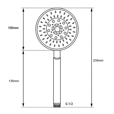 Black 5 Function Round Handheld Shower