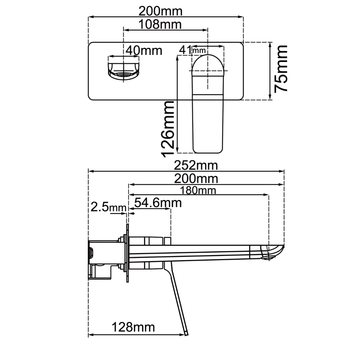 RUSHY Square Black Wall Mixer with Spout