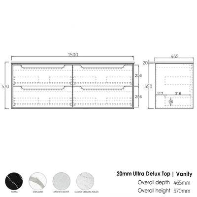 Natural Oak Byron 1500mm Wall Hung Vanity