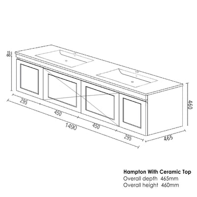 Satin White Hampton Mark II 1500mm Wall Hung Vanity