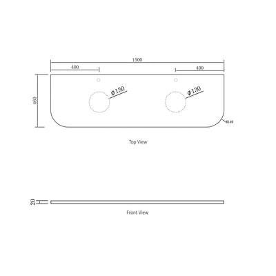 Bondi Satin White Fluted 1500X460 Curve Vanity