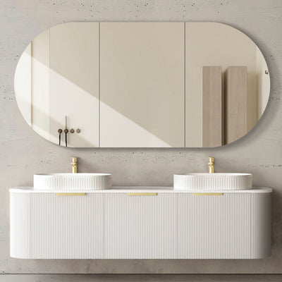 Bondi Satin White Fluted 1800X460 Curve Vanity