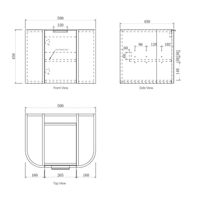 Bondi Satin White Fluted 600X460 Curve Vanity