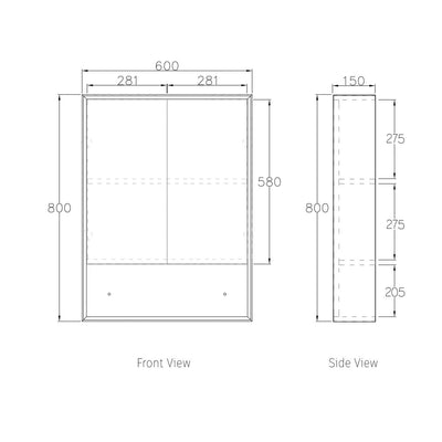 Boston Matte White Plywood Shaving Cabinet 600x800x150 with Copper Free Mirrror